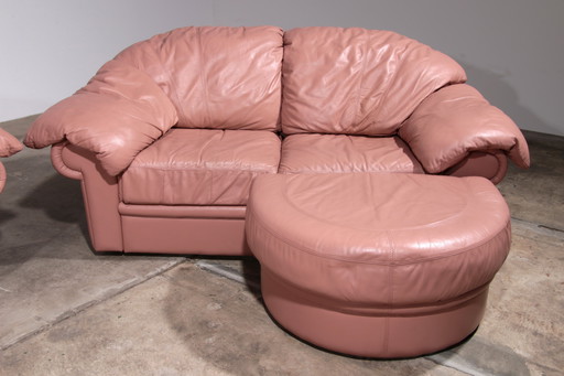 Italian Lounge Set – 4-Piece Rose Pink Leather (1970S)