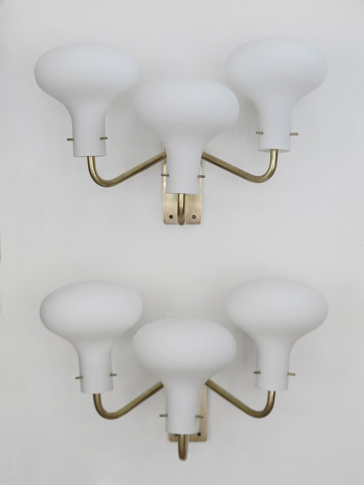 Vintage LP12 Brass and Glass Wall Lamps by Ignazio Gardella for Azucena, Italy, 1960s, Set of 2