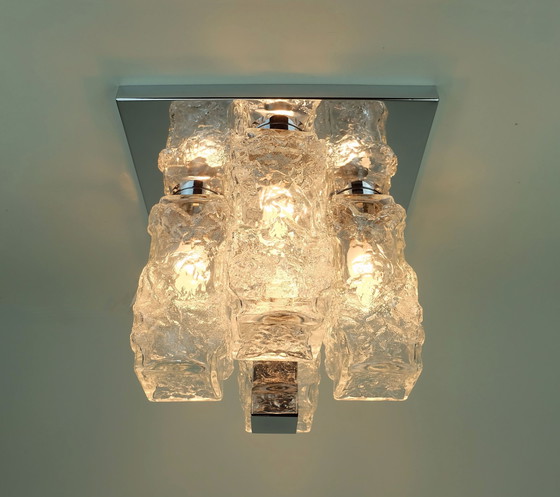 Image 1 of Eccezionale lampada da soffitto a filo di metà secolo con 4 cuboidi in vetro ghiacciato