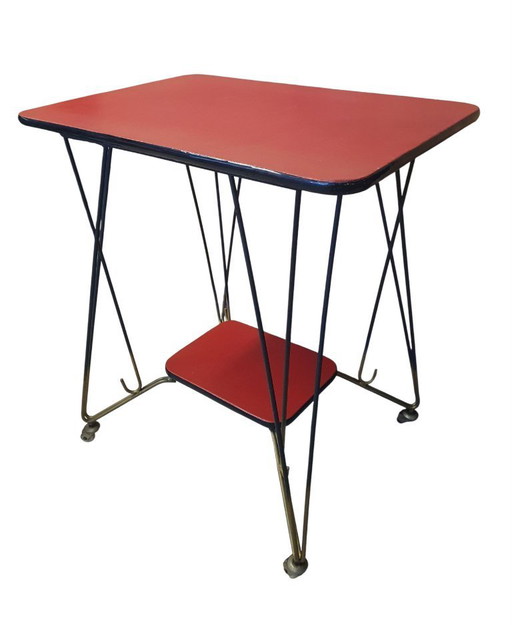 Tavolino porta TV vintage in similpelle con ruote 2222