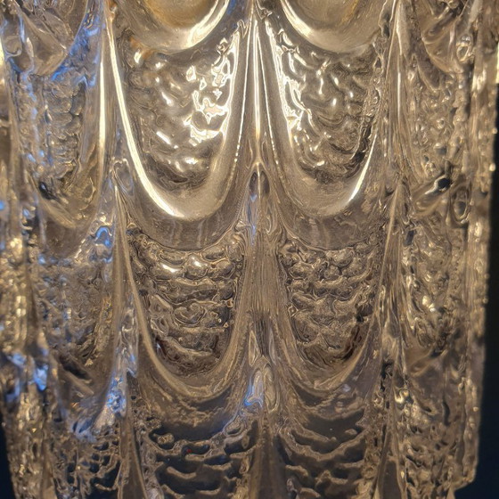 Image 1 of Set of two vintage Mic Century pendant lamps of thick, textured glass.