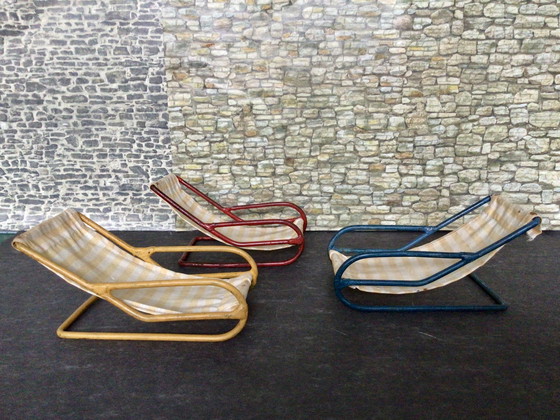 Image 1 of Set di 3 sedie in metallo Bauhaus in miniatura vintage