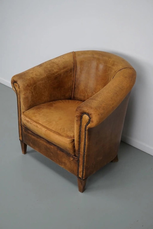 Vintage Nederlandse cognackleurige leren clubfauteuil