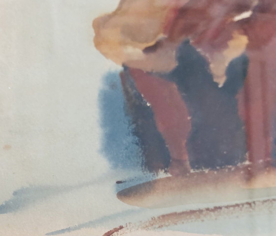 Image 1 of Jean Timmermans (1899-1986) - Mucche e contadino nella stalla Acquerello - Firmato a mano - 1930