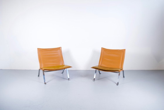 Image 1 of IMPONENTE COPPIA DI POLTRONE IN PELLE E ACCIAIO DEGLI ANNI '60