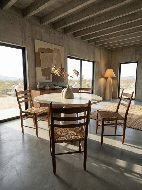 Image 1 of 4 sedie da pranzo in vimini di quercia, anni '60