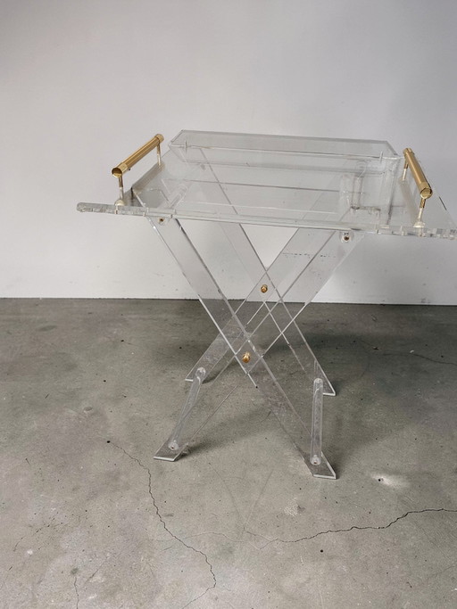 Table d'appoint pliante vintage en acrylique avec plateau.