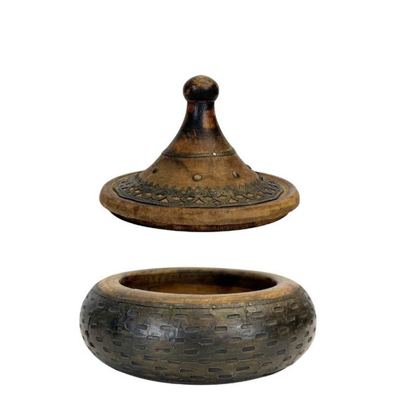 Decoratieve houten pot met deksel – Marokkaanse stijl – Schalen, Wood, Metal, Modern (photo 3 of 5)