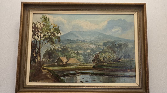 Mid-Century Indonesisch Olieverfschilderij 'Tangkuban Prau, Java' - Gesigneerd DIKA (58x42cm) (photo 14 of 15)