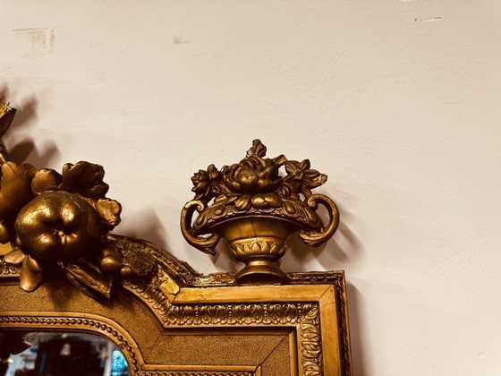 Large Antique Golden Baroque Mirror with Crest – Glass (photo 13 of 14)