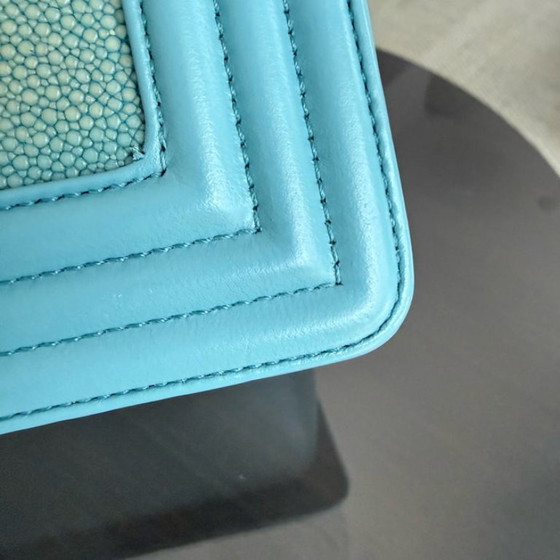 Image 1 of Chanel Boy Small - 20CM Stingray Tiffany Blue Silver Hardware Series 22