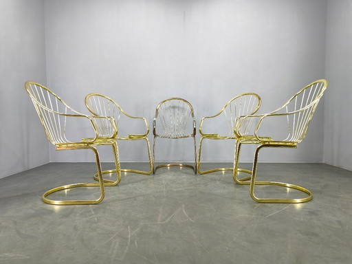 Set of 5 Gastone Rinaldi Brass Dining Chairs for Rima, Italy 1970s