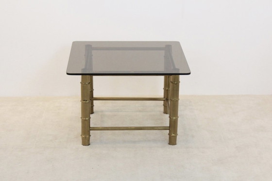 Faux Bamboo Brass Side- or Coffee Table, Metal, Hollywood Regency (photo 3 of 9)