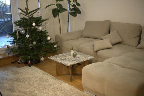 Image 1 of Breccia Alba salontafel, gemaakt van natuursteen en massief eikenhout.