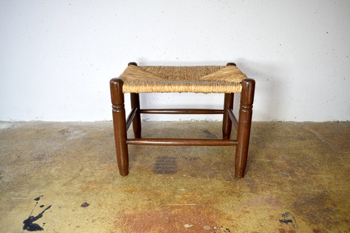 Taburete de mimbre de paja antiguo Strohhocker rústico