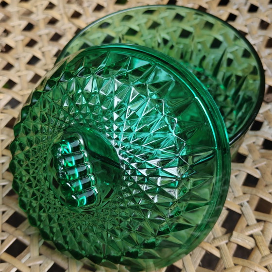 Image 1 of Bomboniera vintage Arcoroc France in vetro verde smeraldo – motivo diamante (anni '70)