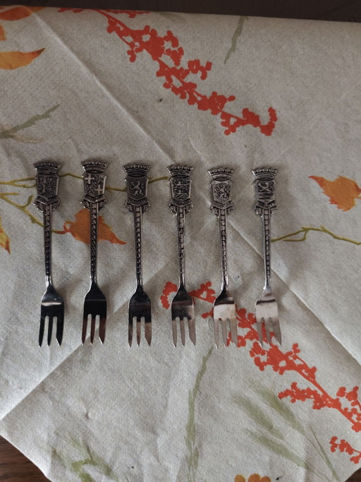Vintage 6-teilige versilberte Souvenir-Gebäckgabeln