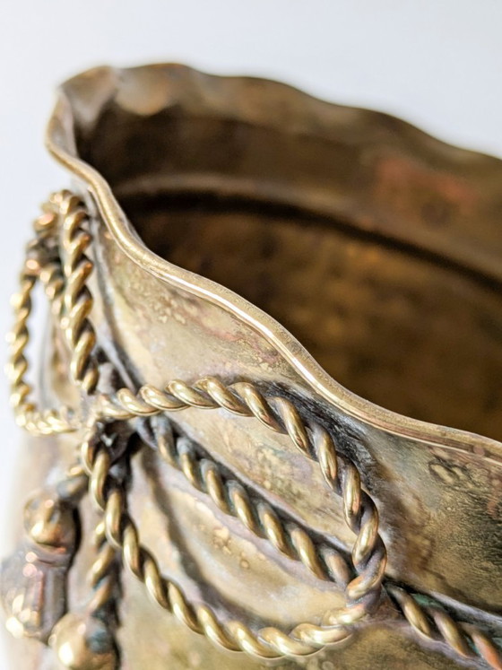 Brass Brass Planter With Wavy Rim And Twisted-Rope Bow – Interdima, Plant pot (photo 9 of 15)