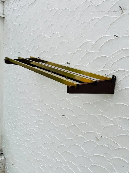 Appendiabiti da parete vintage anni '70 in legno e ottone