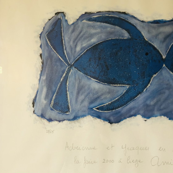 Image 1 of Litografia "coppia di pesci" di Rémi Pesce