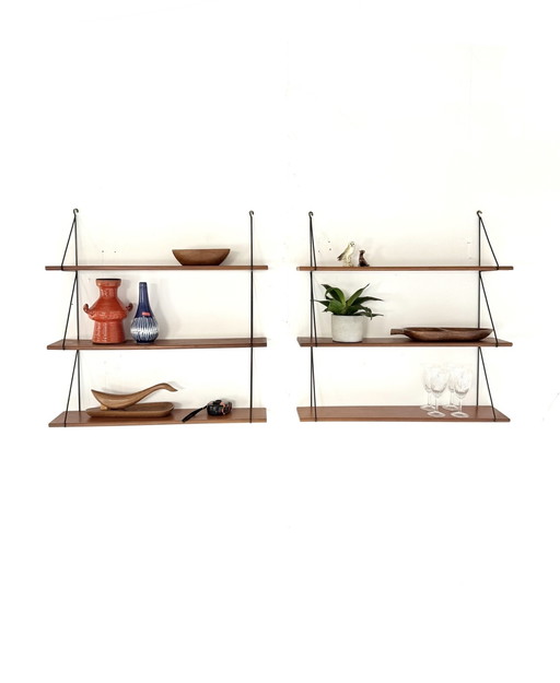 2x vintage teak wall rack '60