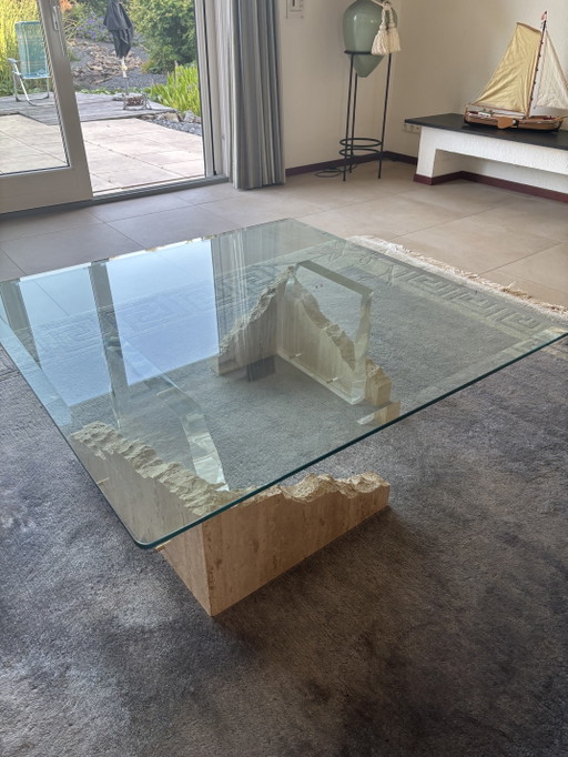 Tavolino da caffè Magnussen Ponte 1,14 x 1,14 m Design – salontafels, Glass, Travertin