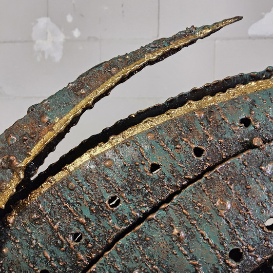 Image 1 of Unique large metal Thai art sculpture floor lamp with gold leaf accents / Chiang Mai / Chiang Rai Region