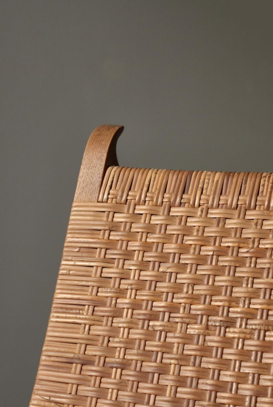 Image 1 of Zeldzaam Paar 1950 Deense Lounge Stoelen, Eiken & Rotan Rieten Weefsel, Mid Century Modern Inzamelbaar Zitmeubilair