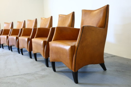 Image 1 of 8x Model Bergere Bart van Bekhoven for Artistiek Breda sheepskin dining chairs