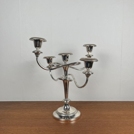 Originele verzilverde kandelaar met gedraaide arm, 1980
