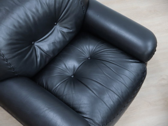 Image 1 of Paar Mobil Girgi Sapporo Sessel, schwarzes Leder, Italien, 1970er Jahre