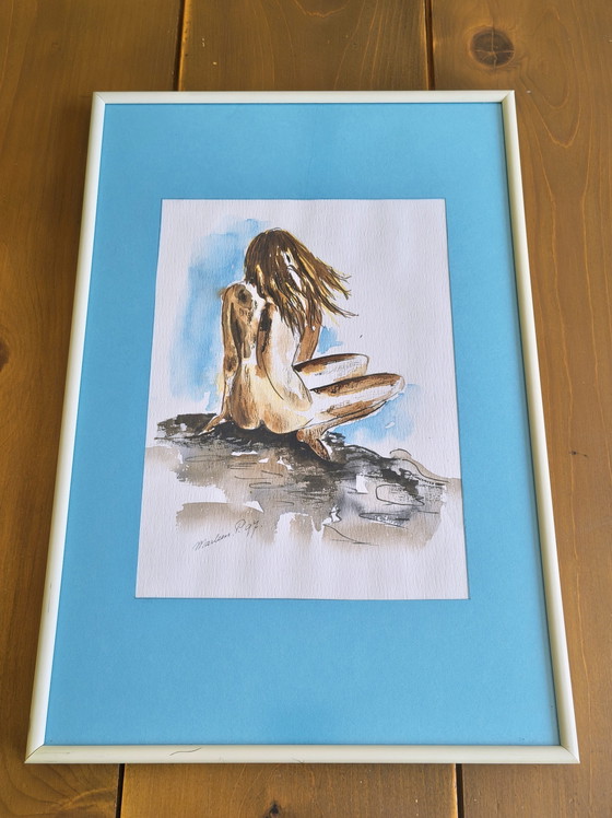 Image 1 of Pastel painting of a naked girl by the sea.