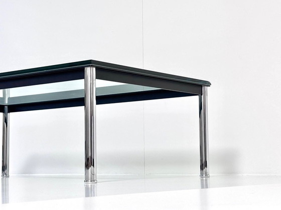 Vintage Glass Coffee table, Chrome & black metal frame, Made in Italy, Transparent, Modern (photo 13 of 15)
