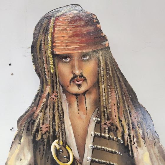 Image 1 of Statue de Jack Sparrow en bois, faite à la main, grandeur nature (pirates des Caraïbes) statue de pirate