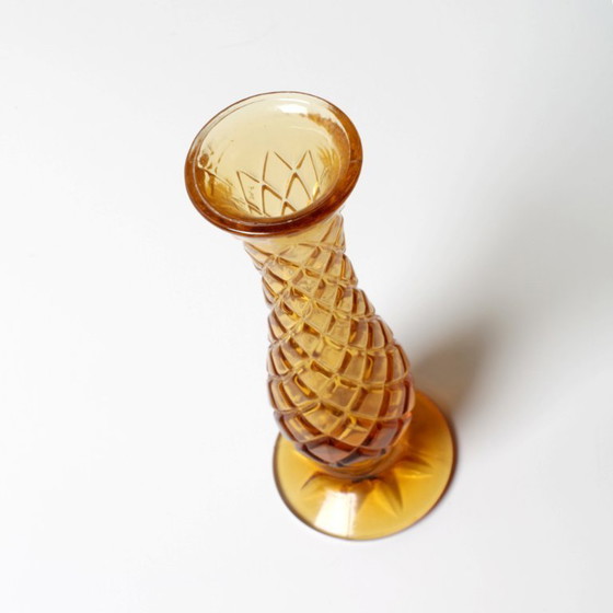 Image 1 of Small Vintage Amber Glass Vase / Mid-century Stylish Vase / Czechoslovakia / 1970s