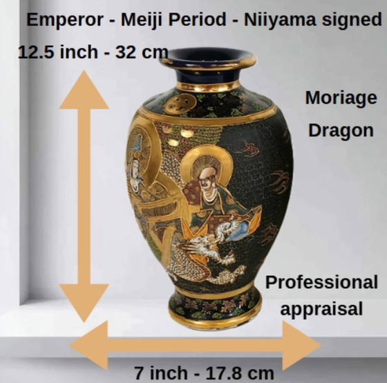 Image 1 of Paar Satsuma Meiji-Vasen, signiert Niiyama, 32 cm - mit offiziellem Wertgutachten.