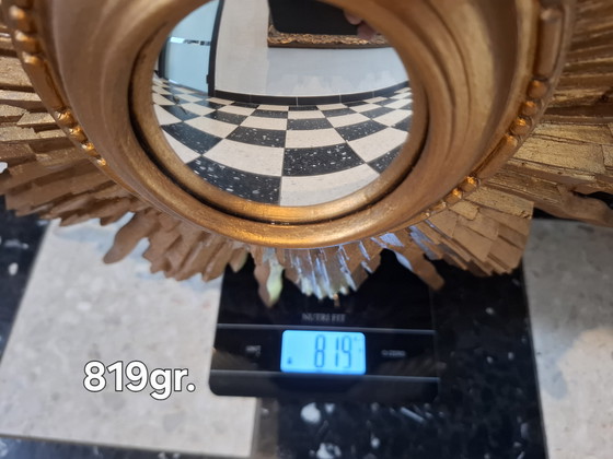 Image 1 of 46cm sun mirror in rare wood, 1950s version. Gold color.