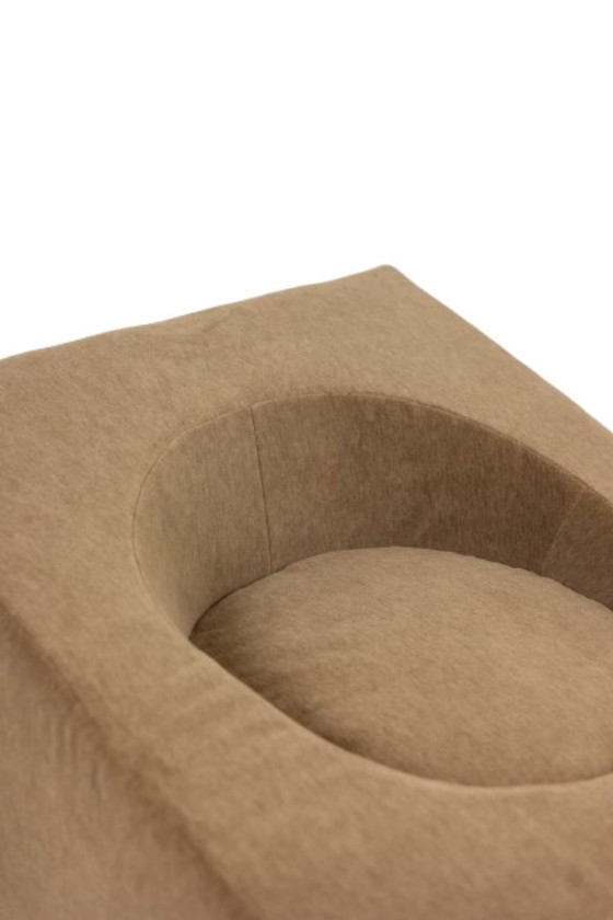 Image 1 of Pair of cubic armchairs in beige mohair fabric. Contemporary style.