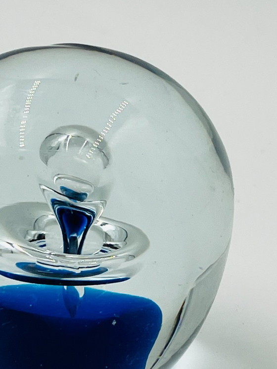 Image 1 of Vintage blue blown glass paperweight, 9cm