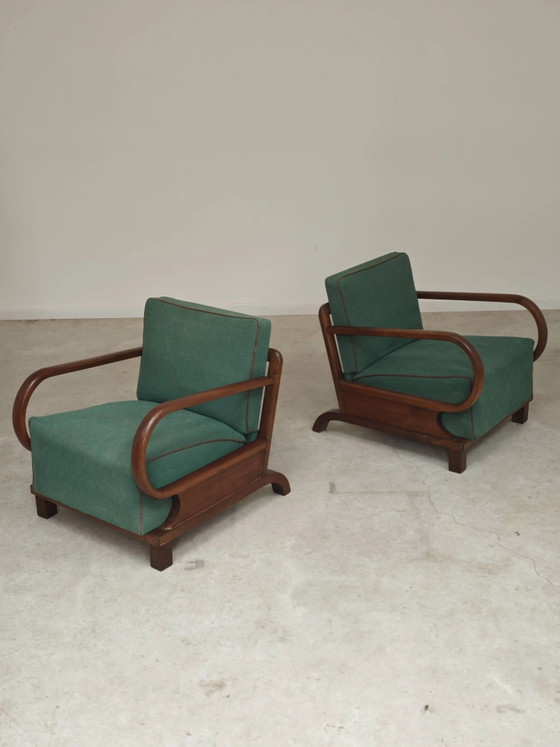 Pair of Art Deco green armchairs by Jindrich Halabala, Prague 1930 – Wood (photo 8 of 24)