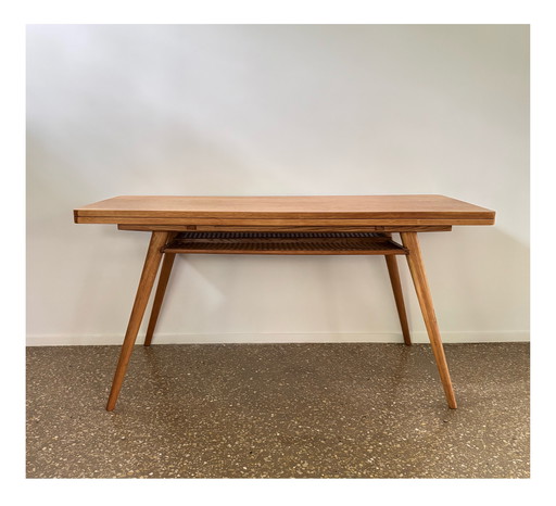 Scrivania o tavolo (da pranzo) vintage in legno, allungabile, Repubblica Ceca, anni '60/'70.