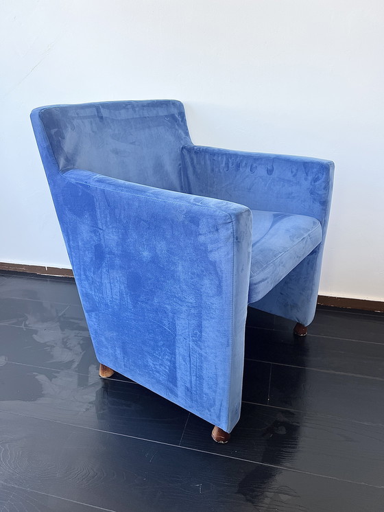 Image 1 of 4 x blauer Samt torquoise Samt Luxus Esszimmerstuhl mit bequemen Armlehnen