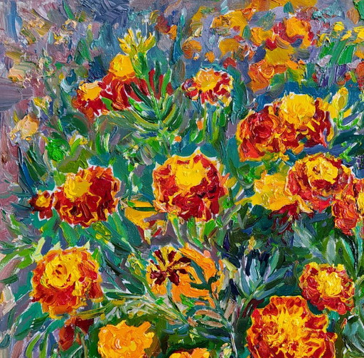 Dipinto ad olio originale Fiori estivi Natura Calendula – schilderijen tekeningen, Canvas (photo 2 of 5)
