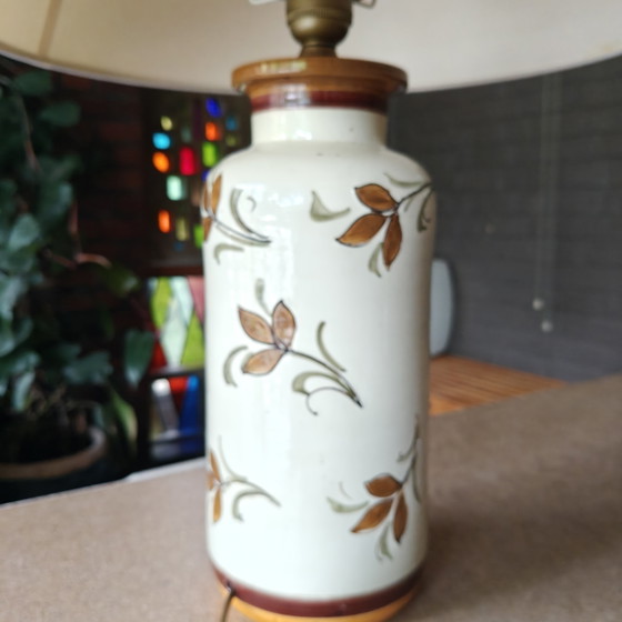 Image 1 of Large 1970s Hand-Painted Ceramic Table Lamp Ø40 cm – Floral Pottery Lamp