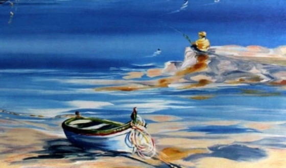 Image 1 of Anne Marie Briante: "Le pêcheur".  Litografia a colori, firmata e numerata a mano.