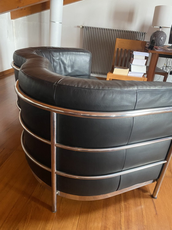 Image 1 of Zanotta “Onda” 2-seater black leather sofa