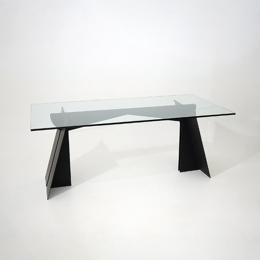 Glass and black metal table, 1970s