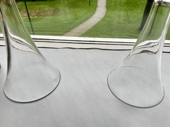 Image 1 of 2 red and white vases with 5 decorative branches made of glass