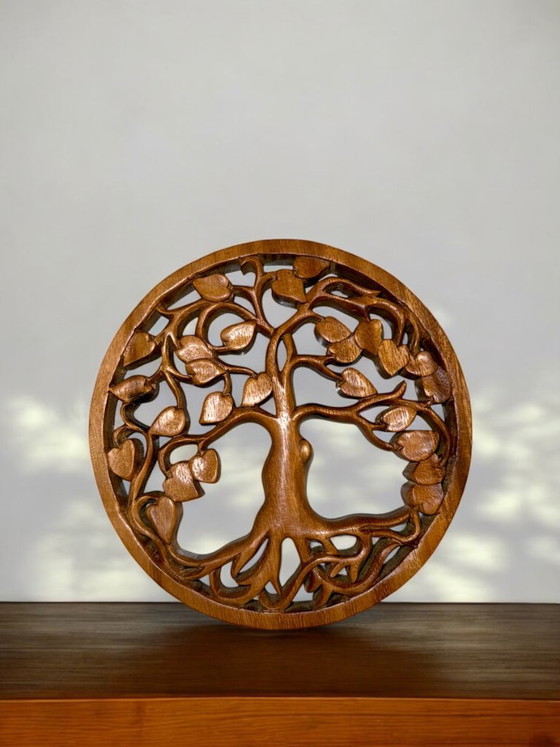 Árbol de la vida de madera hecho a mano – Decoración de pared redonda – 20 cm – Wood (photo 5 of 5)