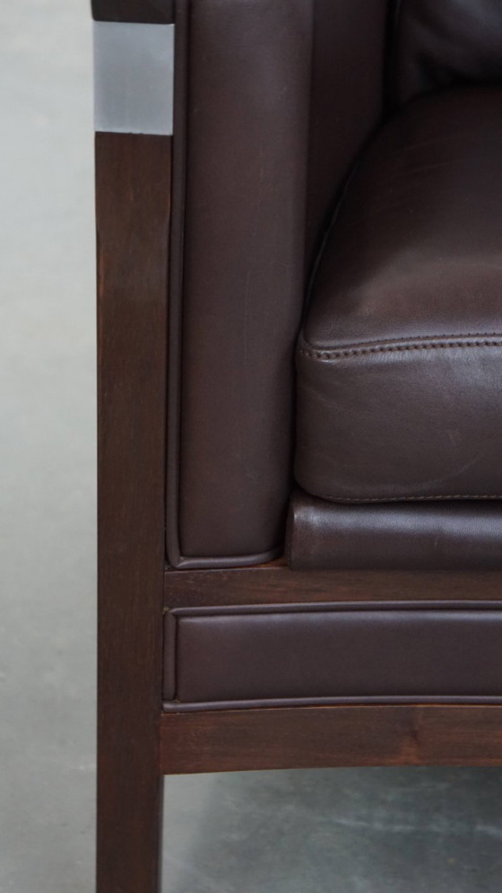 Image 1 of Art Deco Schuitema design fauteuil met donkerbruin leer uit de Decoforma serie met stiksels